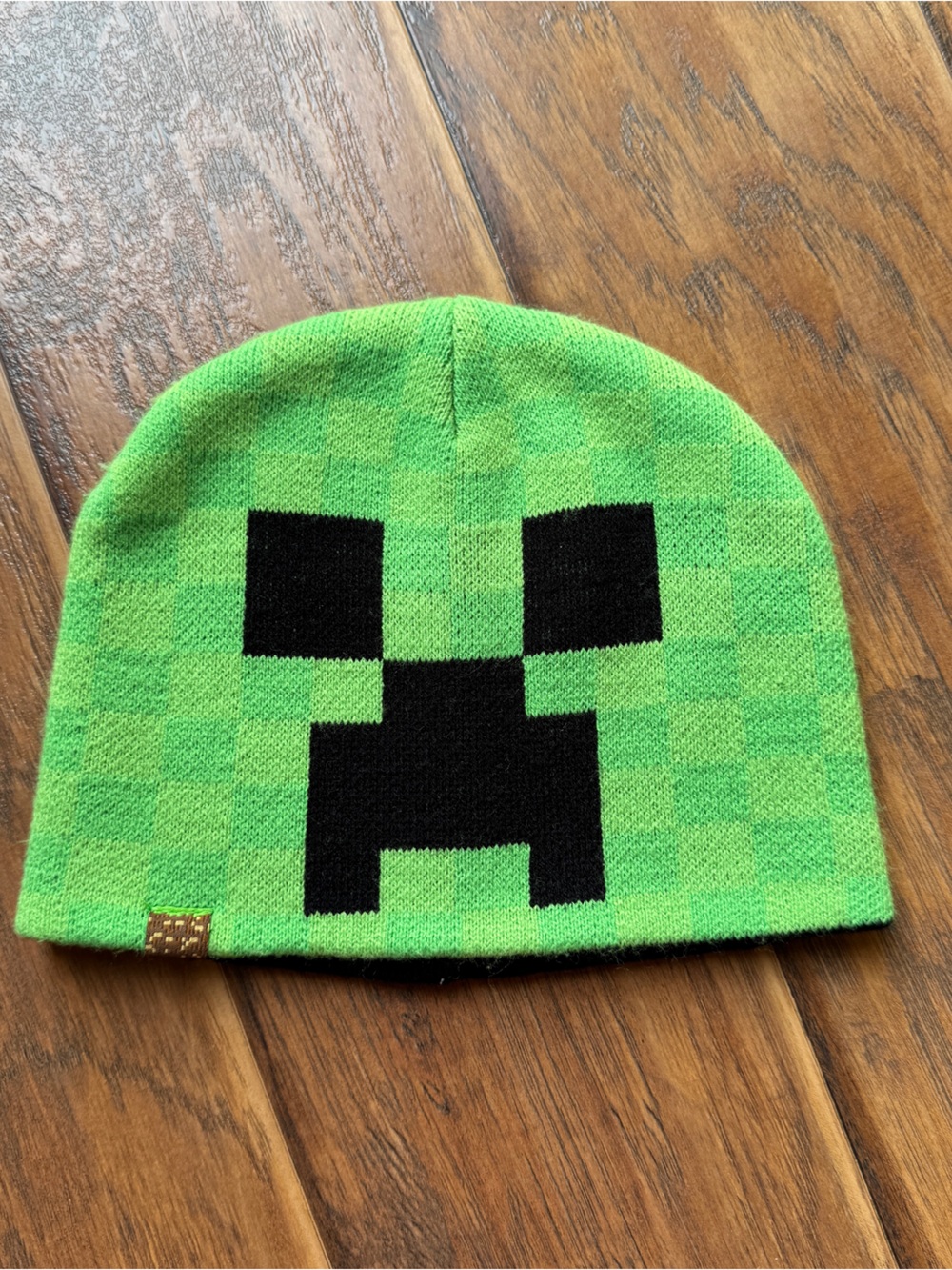 Kids Green Pixel Creeper Beanie Hat